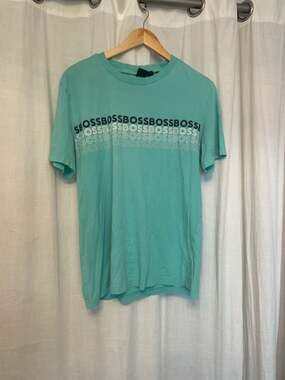 BOSS Green Men's Tee 2 Repeat Logo T-Shirt in Aqua Green